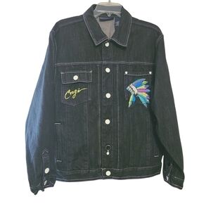 Coogi Australia | Youth Size Black Graphic Denim Jacket (Size 14/16)